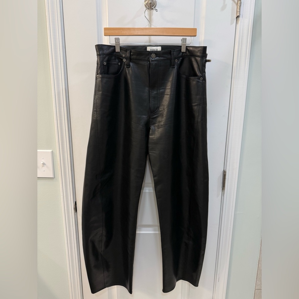 AGOLDE Luna Pieced High Waisted Barrel Leg Leather Pants